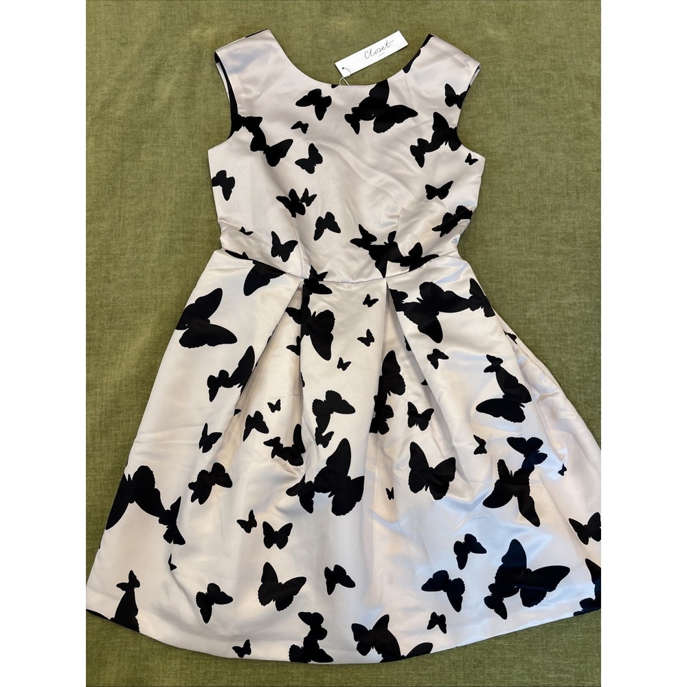 Closet London Fit Flare Dress Satin Pleated Sleeveless Wedding‎ Guest Party SZ 6